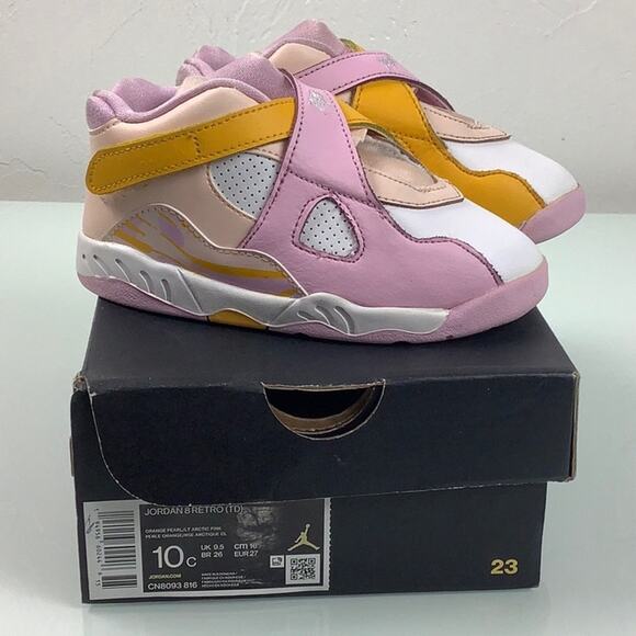 Jordan 8 Retro (TD) orange Pearl/LT Artic pink sneakers toddler size 10C EUC